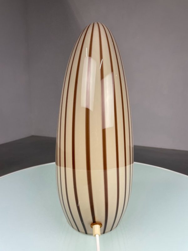 Vintage large glass table lamp - Rare swirling brown stripe glass sculptural table light - Modern 70s lighting