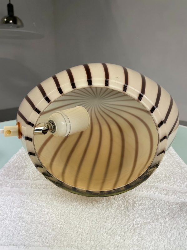 Vintage large glass table lamp - Rare swirling brown stripe glass sculptural table light - Modern 70s lighting