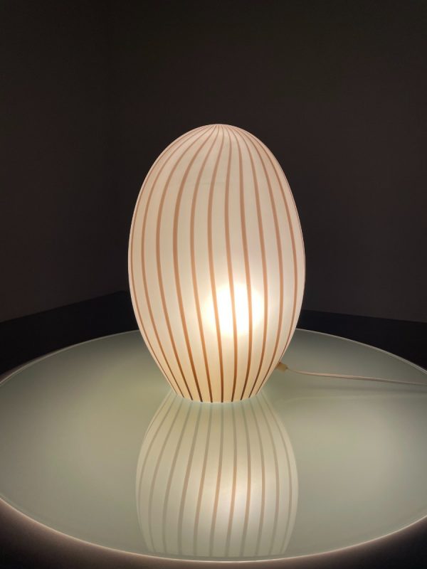 Vintage large glass table lamp - Rare swirling brown stripe glass sculptural table light - Modern 70s lighting