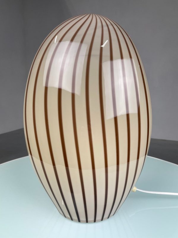 Vintage large glass table lamp - Rare swirling brown stripe glass sculptural table light - Modern 70s lighting
