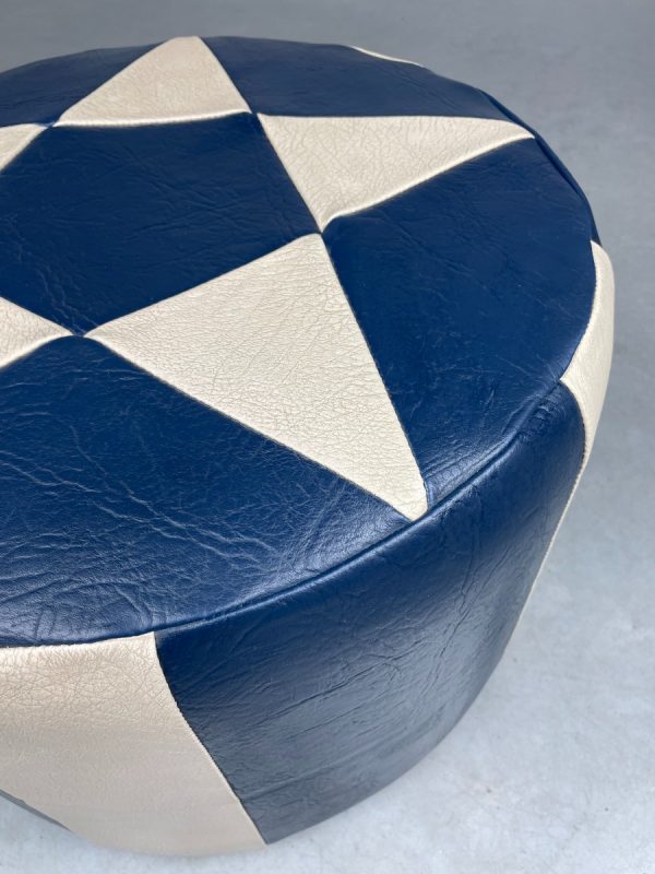 Vintage leather pouf star motif blue white - modern patchwork pouf from the 80s echt vintage