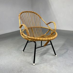 echtvintage Vintage bamboo lounge chair Dirk van Sliedregt for Rohe Noordwolde - midcentury bamboo rattan metal 50s design wicker chair