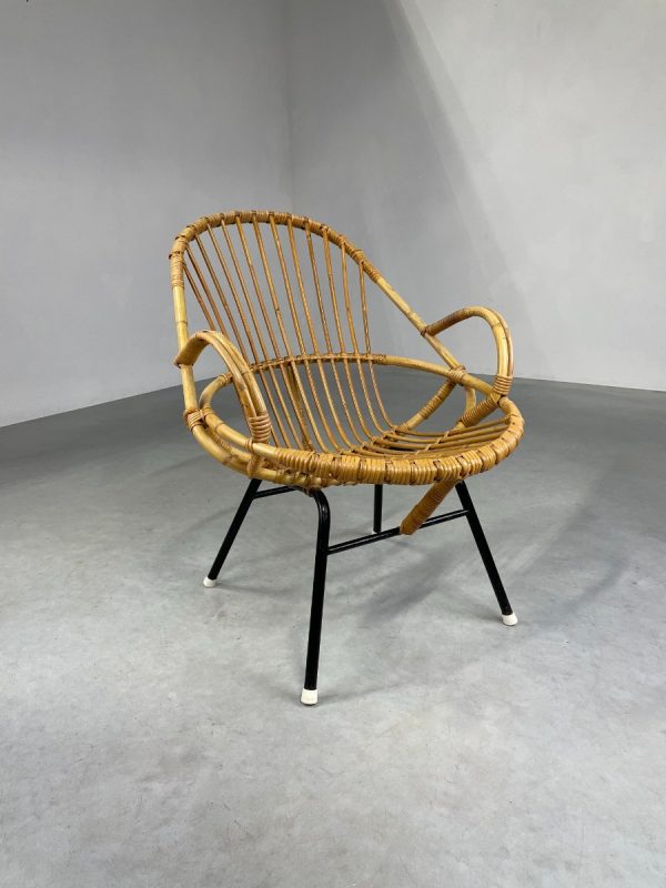 echtvintage Vintage bamboo lounge chair Dirk van Sliedregt for Rohe Noordwolde - midcentury bamboo rattan metal 50s design wicker chair