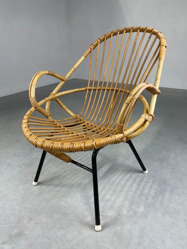 echtvintage Vintage bamboo lounge chair Dirk van Sliedregt for Rohe Noordwolde - midcentury bamboo rattan metal 50s design wicker chair