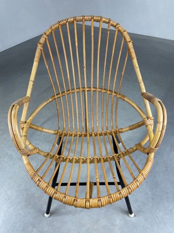 echtvintage Vintage bamboo lounge chair Dirk van Sliedregt for Rohe Noordwolde - midcentury bamboo rattan metal 50s design wicker chair