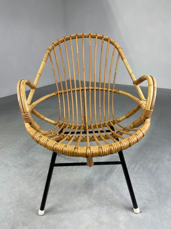 echtvintage Vintage bamboo lounge chair Dirk van Sliedregt for Rohe Noordwolde - midcentury bamboo rattan metal 50s design wicker chair