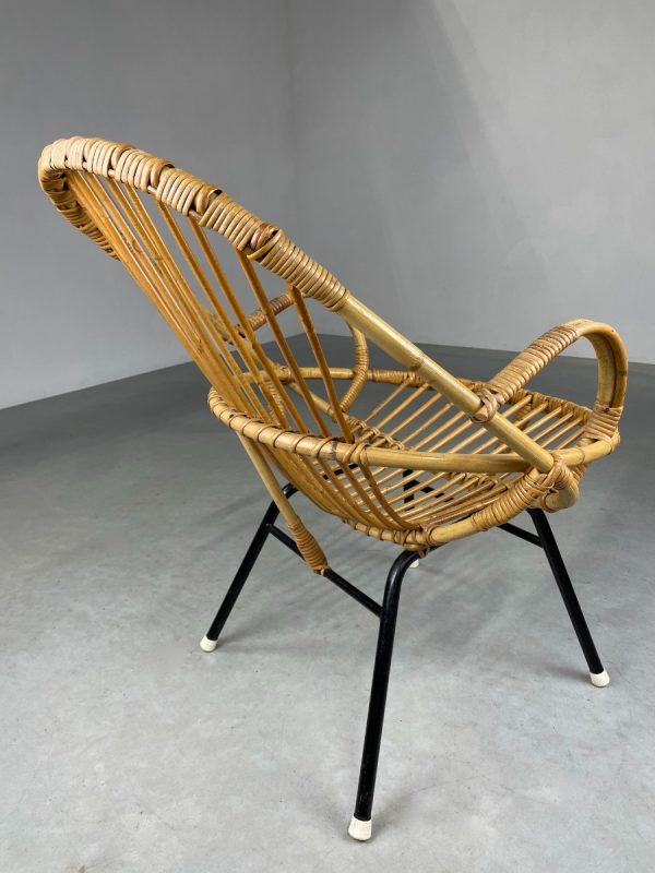 echtvintage Vintage bamboo lounge chair Dirk van Sliedregt for Rohe Noordwolde - midcentury bamboo rattan metal 50s design wicker chair