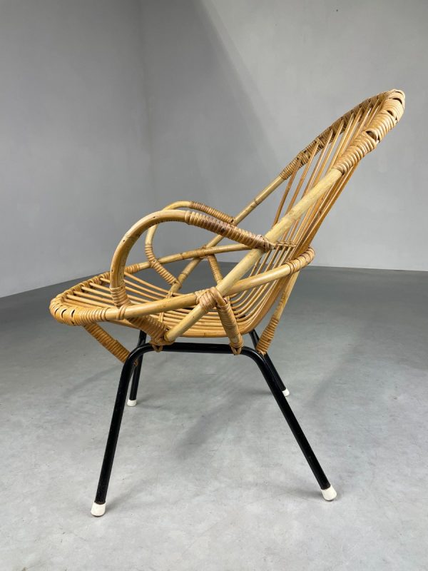 echtvintage Vintage bamboo lounge chair Dirk van Sliedregt for Rohe Noordwolde - midcentury bamboo rattan metal 50s design wicker chair