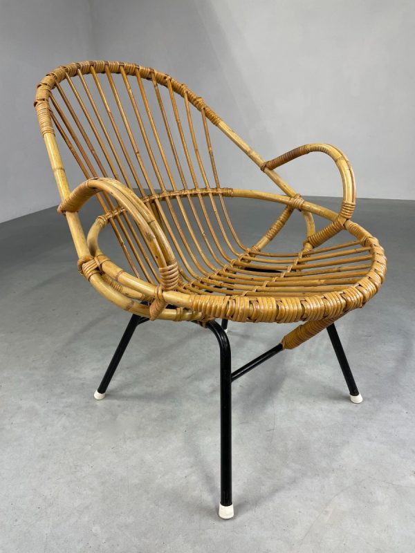 echtvintage Vintage bamboo lounge chair Dirk van Sliedregt for Rohe Noordwolde - midcentury bamboo rattan metal 50s design wicker chair
