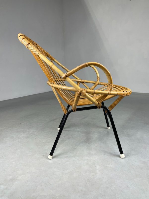 echtvintage Vintage bamboo lounge chair Dirk van Sliedregt for Rohe Noordwolde - midcentury bamboo rattan metal 50s design wicker chair