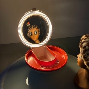 Space age table mirror with storage box from Flair - Dutch Design - Make up mirror - Mirror with lighting - Modern 1970s orange white echt vintage