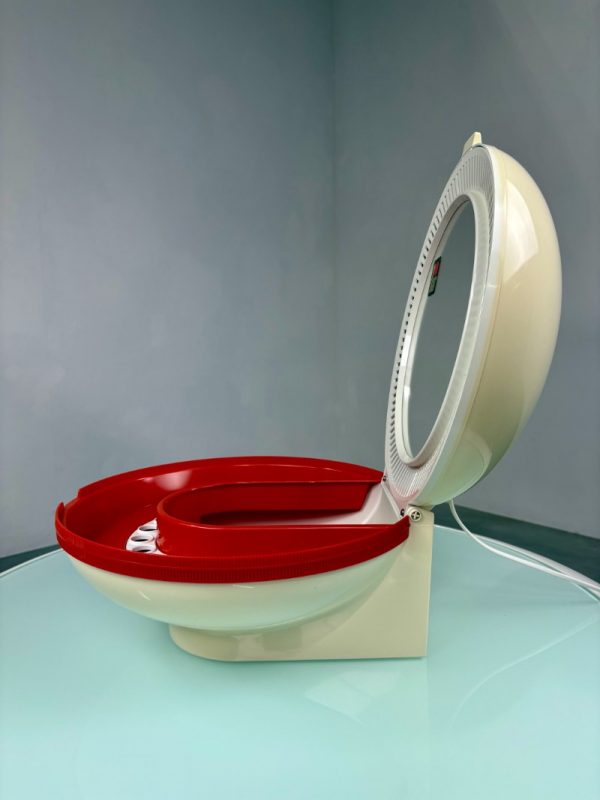 Space age table mirror with storage box from Flair - Dutch Design - Make up mirror - Mirror with lighting - Modern 1970s orange white echt vinta